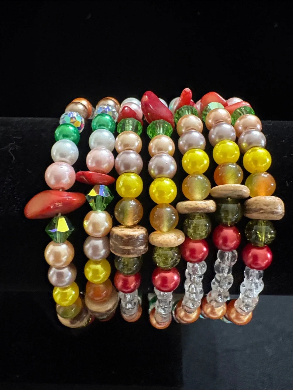 Colorful Multi-Strand Beaded Women's Bracelet - Green, Red, Yellow